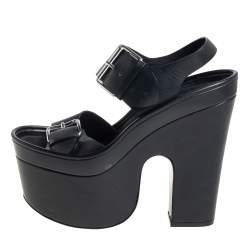 Pre Owned Stella McCartney Black Faux Leather Buckle Block Heel Sandals Size 38