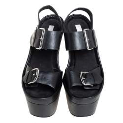 Pre Owned Stella McCartney Black Faux Leather Buckle Block Heel Sandals Size 38