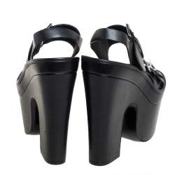 Pre Owned Stella McCartney Black Faux Leather Buckle Block Heel Sandals Size 38