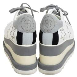 مملوكة مسبقًا Stella McCartney White/Grey Faux Leather And Suede Elyse Star Sneakers Size 35