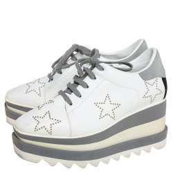 مملوكة مسبقًا Stella McCartney White/Grey Faux Leather And Suede Elyse Star Sneakers Size 35
