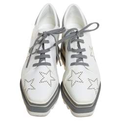 مملوكة مسبقًا Stella McCartney White/Grey Faux Leather And Suede Elyse Star Sneakers Size 35