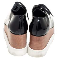 Pre Owned Stella McCartney Black Faux Patent Leather Elyse Platform Lace Up Derby Size 38.5