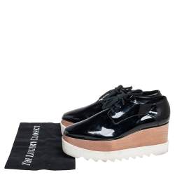 Pre Owned Stella McCartney Black Faux Patent Leather Elyse Platform Lace Up Derby Size 38.5