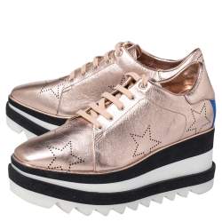 Pre Owned Stella McCartney Metallic Gold Leather Elyse Star Platform Sneakers Size 38