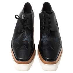 Stella McCartney Black Faux Leather Elyse Star Platform Lace Up Derby Size 38.5