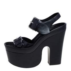 Pre Owned Stella McCartney Black Faux Leather Buckle Block Heel Platform Sandals Size 40