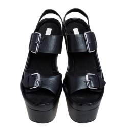Pre Owned Stella McCartney Black Faux Leather Buckle Block Heel Platform Sandals Size 40
