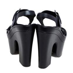 Pre Owned Stella McCartney Black Faux Leather Buckle Block Heel Platform Sandals Size 40