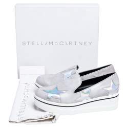 Pre Owned Stella McCartney Grey Faux Leather Binx Star Platform Slip On Sneakers Size 40