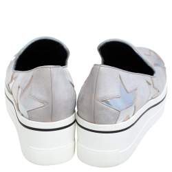Pre Owned Stella McCartney Grey Faux Leather Binx Star Platform Slip On Sneakers Size 40