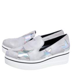 Pre Owned Stella McCartney Grey Faux Leather Binx Star Platform Slip On Sneakers Size 40