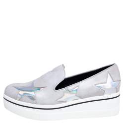 Pre Owned Stella McCartney Grey Faux Leather Binx Star Platform Slip On Sneakers Size 40