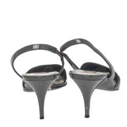 Stella McCartney Dark Grey Faux Patent Leather Slingback Sandals Size 37