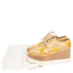 Pre Owned Stella McCartney Beige Faux Leather Elyse Star Platform Sneakers Size 36.5