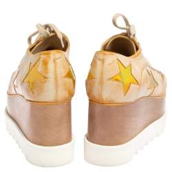 Pre Owned Stella McCartney Beige Faux Leather Elyse Star Platform Sneakers Size 36.5