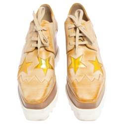 Pre Owned Stella McCartney Beige Faux Leather Elyse Star Platform Sneakers Size 36.5