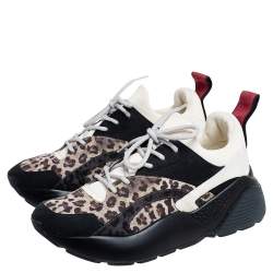 Pre Owned Stella McCartney Multicolor Leopard Print Faux Suede and Fabric Eclypse Low Top Sneakers Size 38