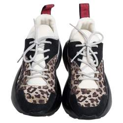 Pre Owned Stella McCartney Multicolor Leopard Print Faux Suede and Fabric Eclypse Low Top Sneakers Size 38