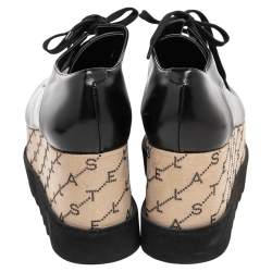 Pre Owned حذاء رياضي ديربي ستيلا مكارتني إيلسي جلد صناعي بيج/أسود نعل سميك مونوغرامي مقاس 38