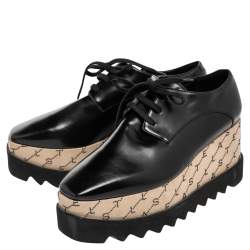 Pre Owned حذاء رياضي ديربي ستيلا مكارتني إيلسي جلد  صناعي بيج/أسود نعل سميك مونوغرامي مقاس 38