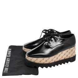 Pre Owned حذاء رياضي ديربي ستيلا مكارتني إيلسي جلد صناعي بيج/أسود نعل سميك مونوغرامي مقاس 38