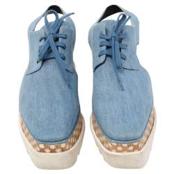 Pre Owned Stella McCartney Blue Cut Out Denim Elyse Lace Up Platform Derby Size 40