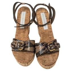 Pre Owned صندل ستيلا ماكرتني نعل سميك فيلين جلد ثعبان صناعي بيج مقاس 39