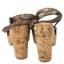 Pre Owned صندل ستيلا ماكرتني نعل سميك فيلين جلد ثعبان صناعي بيج مقاس 39