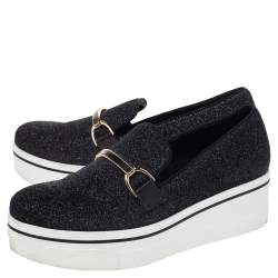 مملوكة مسبقًا Stella McCartney Black Lurex Fabric Binx Platform Slip On Sneakers Size 40