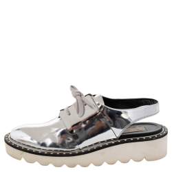 Stella McCartney Metallic Silver Faux Leather Odette Slingback Flats Size 37