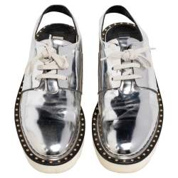 Stella McCartney Metallic Silver Faux Leather Odette Slingback Flats Size 37