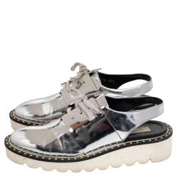 Stella McCartney Metallic Silver Faux Leather Odette Slingback Flats Size 37