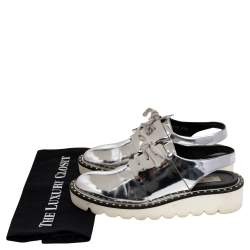 Stella McCartney Metallic Silver Faux Leather Odette Slingback Flats Size 37