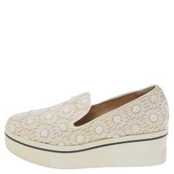 Pre Owned Stella McCartney Cream Floral-lace Slip on Sneakers Size 36