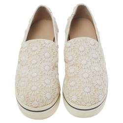 Pre Owned Stella McCartney Cream Floral-lace Slip on Sneakers Size 36