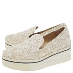 Pre Owned Stella McCartney Cream Floral-lace Slip on Sneakers Size 36