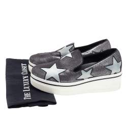 Pre Owned Stella McCartney Metallic Grey Faux Suede And Satin Binx Star Platform Slip On Sneakers Size 38