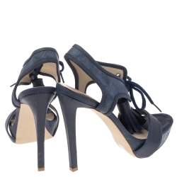 Pre Owned صندل ستيلا مكارتني كانفاس وجلد صناعي أزرق كحلي نعل سميك مقاس 38.5