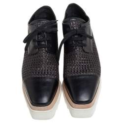 Pre Owned Stella McCartney Black Woven Faux Leather  Elyse Platform Derby Sneakers Size 38