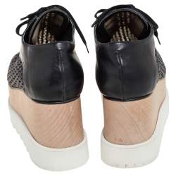 Pre Owned Stella McCartney Black Woven Faux Leather  Elyse Platform Derby Sneakers Size 38