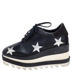 Stella McCartney Black Faux Leather Elyse Star Platform Lace Up Sneakers Size 35