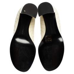 Pre Owned Stella McCartney White Croc Embossed Faux Leather Peep Toe Ankle Boots Size 37.5