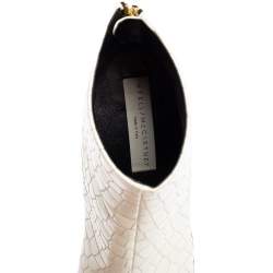 Pre Owned Stella McCartney White Croc Embossed Faux Leather Peep Toe Ankle Boots Size 37.5