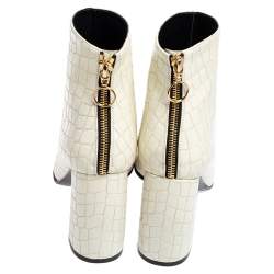 Pre Owned Stella McCartney White Croc Embossed Faux Leather Peep Toe Ankle Boots Size 37.5