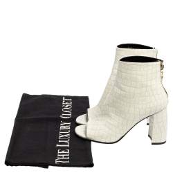 Pre Owned Stella McCartney White Croc Embossed Faux Leather Peep Toe Ankle Boots Size 37.5