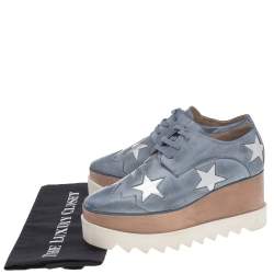 Stella McCartney Blue Faded Effect Faux Leather Elyse Star Platform Lace Up Derby Size 36.5