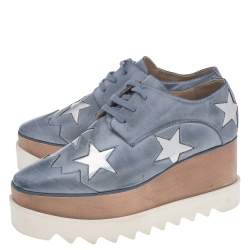 Stella McCartney Blue Faded Effect Faux Leather Elyse Star Platform Lace Up Derby Size 36.5
