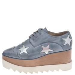 Stella McCartney Blue Faded Effect Faux Leather Elyse Star Platform Lace Up Derby Size 36.5
