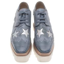 Stella McCartney Blue Faded Effect Faux Leather Elyse Star Platform Lace Up Derby Size 36.5